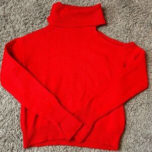 GUESS Cold Shoulder Striking Red Knit Sweater
